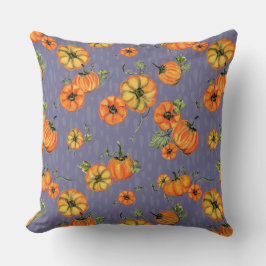 Målerisk akvarell Höstpumpor Orange/Lila Kudde