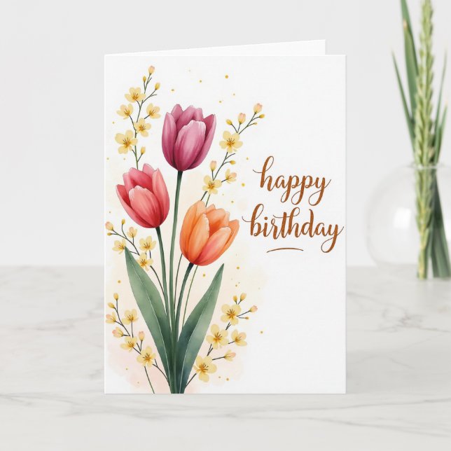 Målerisk födelsedagskort med blomning kort (Framsida)