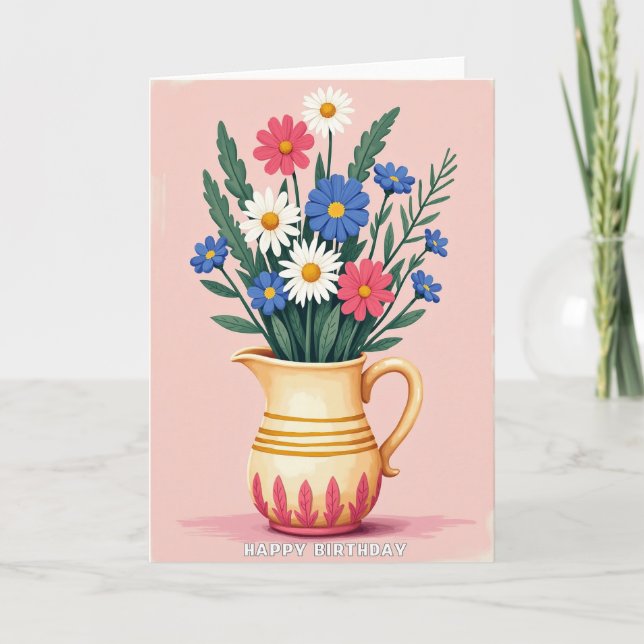 Målerisk födelsedagskort med blomster kort (Framsida)
