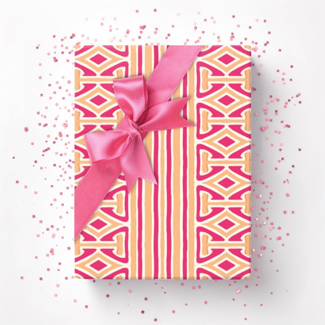 Målerisk gallerverksrand i rosa och orange presentpapper (Skapare uppladdad)