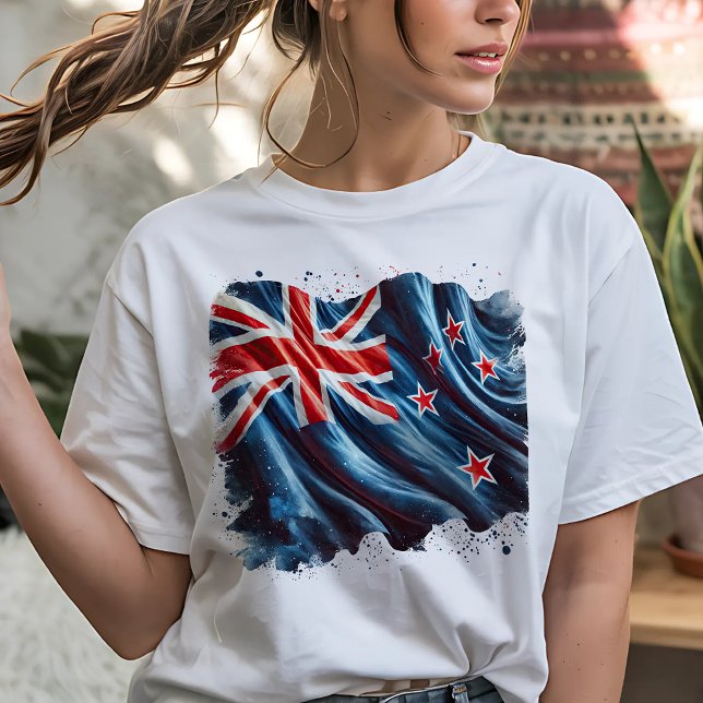 Målerisk New Zealand sönderriven flagga T Shirt (Skapare uppladdad)