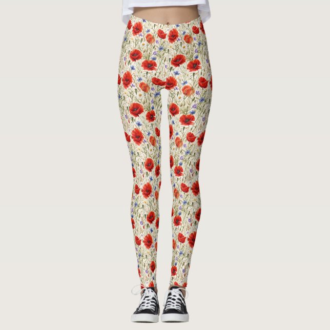 Målerisk vallmoblommig konst leggings (Framsida)