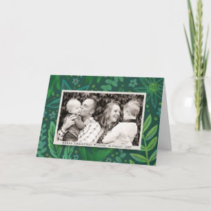Måleriska gröna botaniska julfotokort helgkort