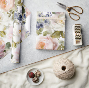Måleriska rosor och blommor presentpapper
