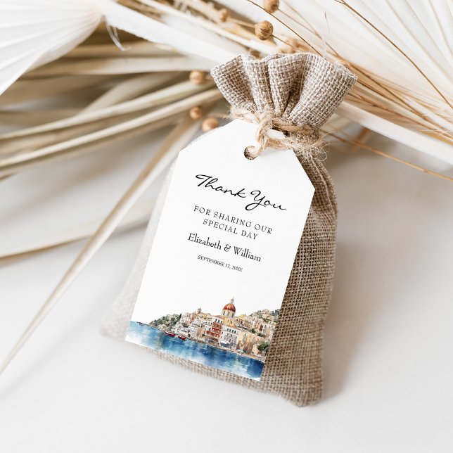 Målförmån för Amalfi-Italien för vattenfärg i Kust Presentetikett (Watercolor Amalfi Coast Italy Favor Gift Tags - Perfect for Destination Weddings)