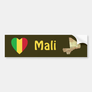 Mali Flagga Heart + Karta Bumper Sticker Bildekal