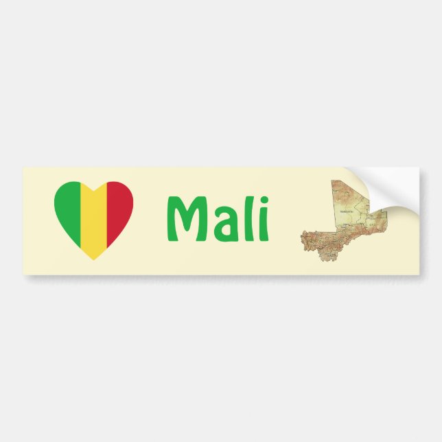 Mali Flagga Heart + Karta Bumper Sticker Bildekal (Framsidan)