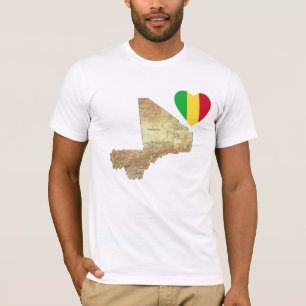 Mali Flagga Heart och Karta T-Shirt