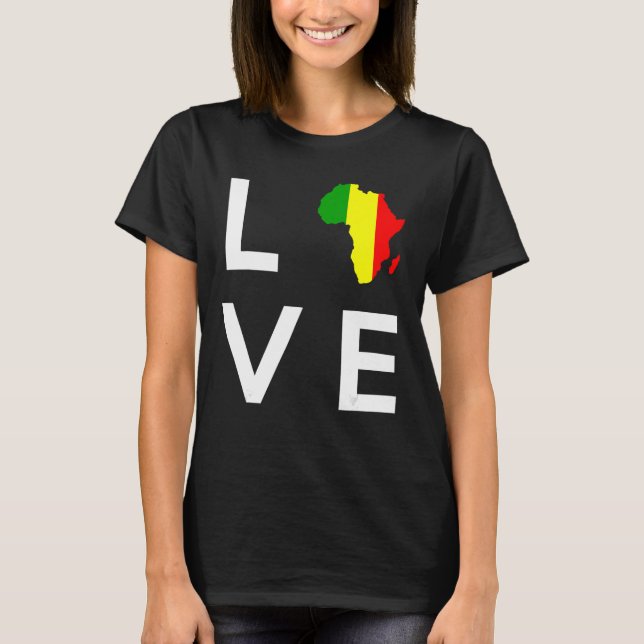 Mali Flagga Kärlek Afrika Continent Silhouette för T Shirt (Framsida)