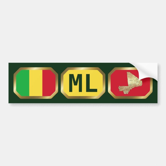 Mali Flagga Karta kod Bumper Sticker Bildekal (Framsidan)