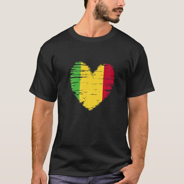 Mali Heart Malian Flagga Malian Pride T Shirt (Framsida)