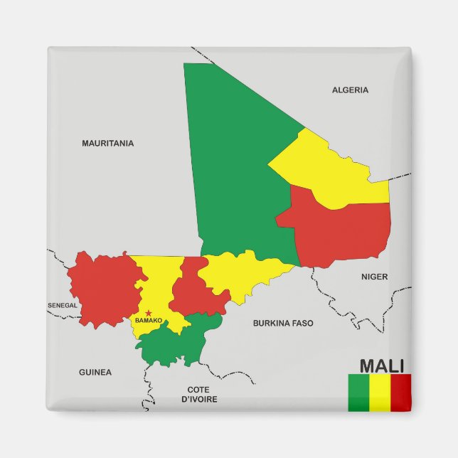 Mali land politiska karta flagga magnet (Framsidan)