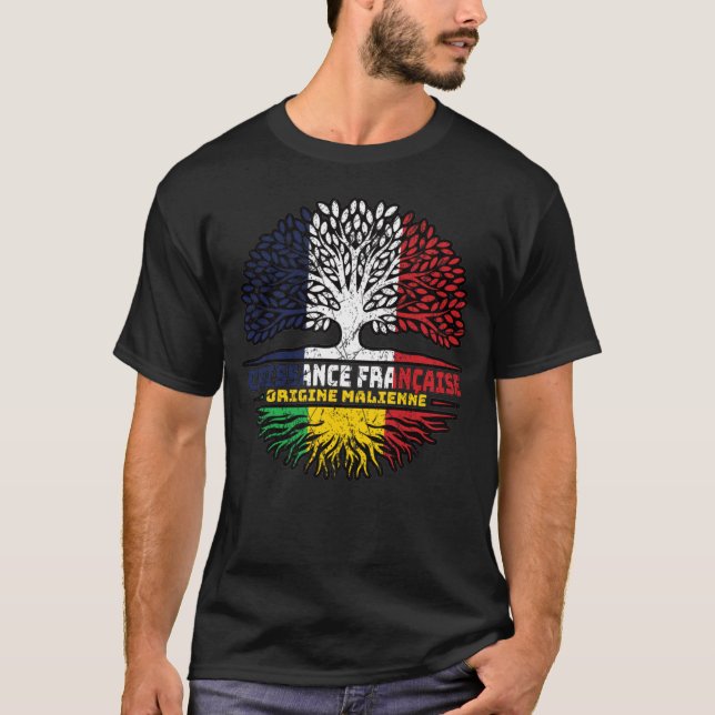 Mali Malian Fransk Frankrike Träd Roots Flagga T Shirt (Framsida)