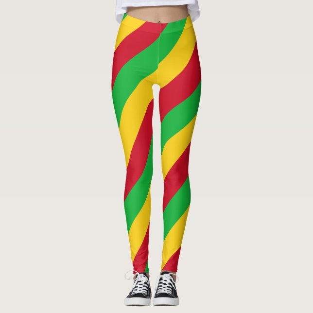 Mali National Flagga Färg Diagonal Stripe Leggings (Framsida)