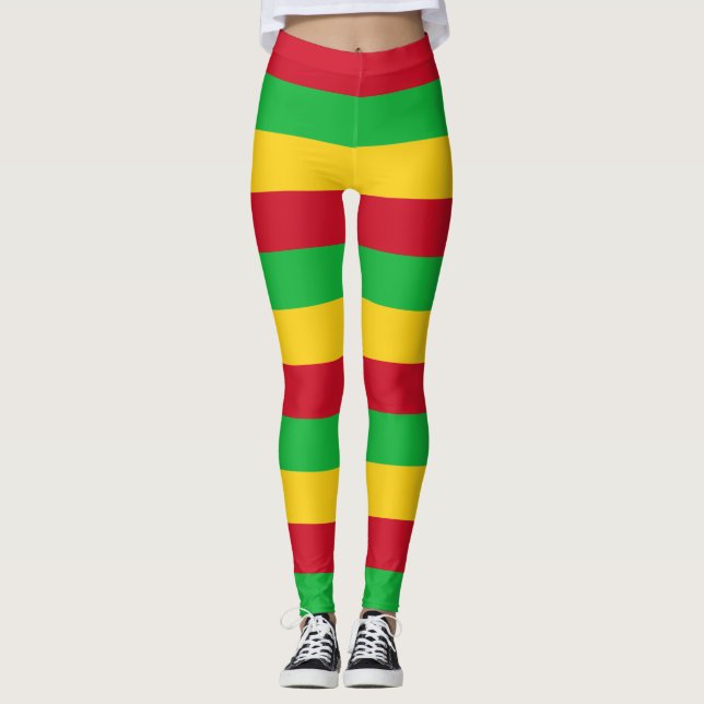 Mali National Flagga Vågrät Stripe Leggings (Framsida)