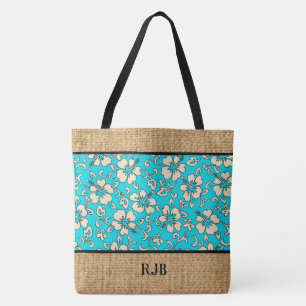 Malia Hibiscus Hawaiian Monogram Beach Bag Tygkasse