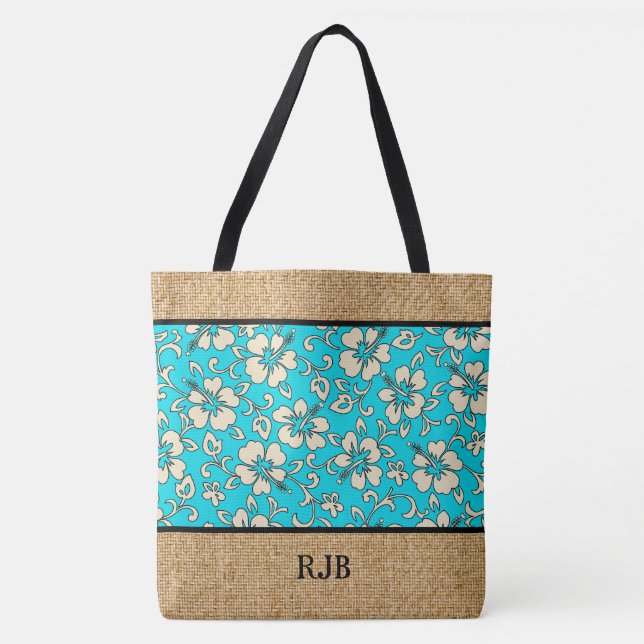 Malia Hibiscus Hawaiian Monogram Beach Bag Tygkasse (Framsida)