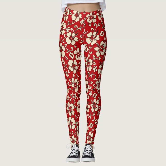 Malia Hibiscus Hawaiian Tropical Blommigt Leggings (Framsida)