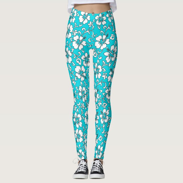 Malia Hibiscus Hawaiian Tropical Blommigt Leggings (Framsida)