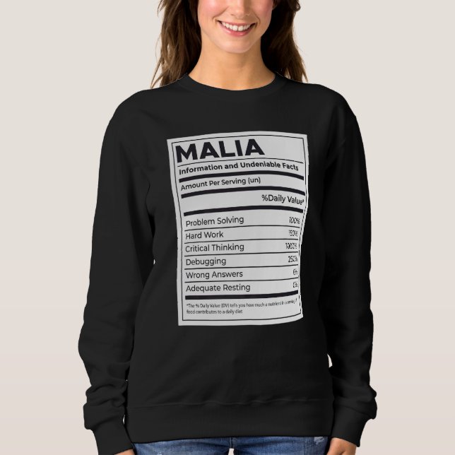 Malia Problem med näringsinformation T Shirt (Framsida)