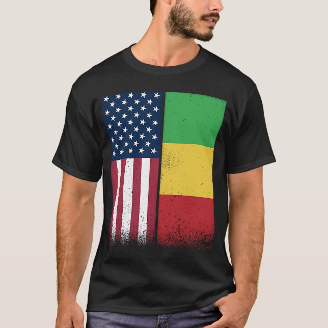 Malian Flagga USA och Mali Flaggor Proud Mali T Shirt (Framsida)