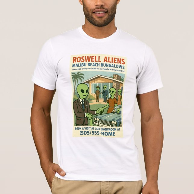 Malibu Beach Bungalows 1950's Roswell Utomjordinga T Shirt (Framsida)