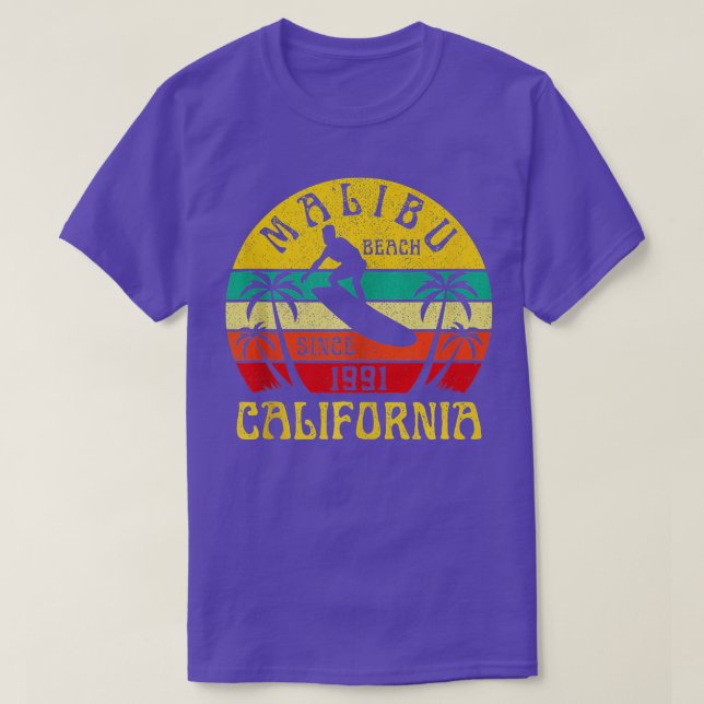 Malibu Beach California Surfing Surfer Ocean Vinta T Shirt (Design framsida)