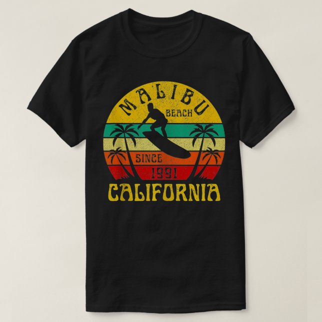 Malibu Beach California Surfing Surfer Ocean Vinta T Shirt (Design framsida)