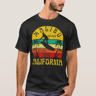 Malibu Beach California Surfing Surfer Ocean Vinta T Shirt