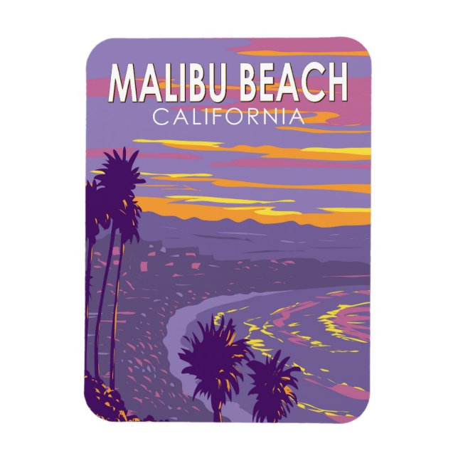Malibu Beach California Travel Art Vintage Magnet (Vertikal)
