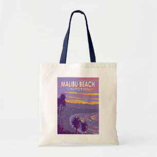 Malibu Beach California Travel Art Vintage Tygkasse