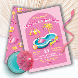 Malibu Beach Doll Retro Birthday Bassäng Party Inbjudningar