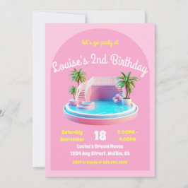 Malibu Beach Doll Retro Birthday Bassäng Party Inbjudningar
