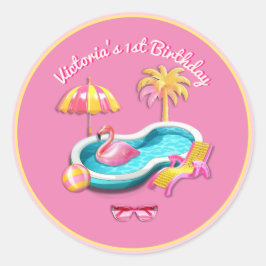 Malibu Beach Doll Retro Birthday Bassäng Party Runt Klistermärke