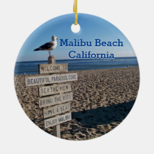 Malibu Beach - Paradise Cove Fiskmås-tecken Julgransprydnad Keramik
