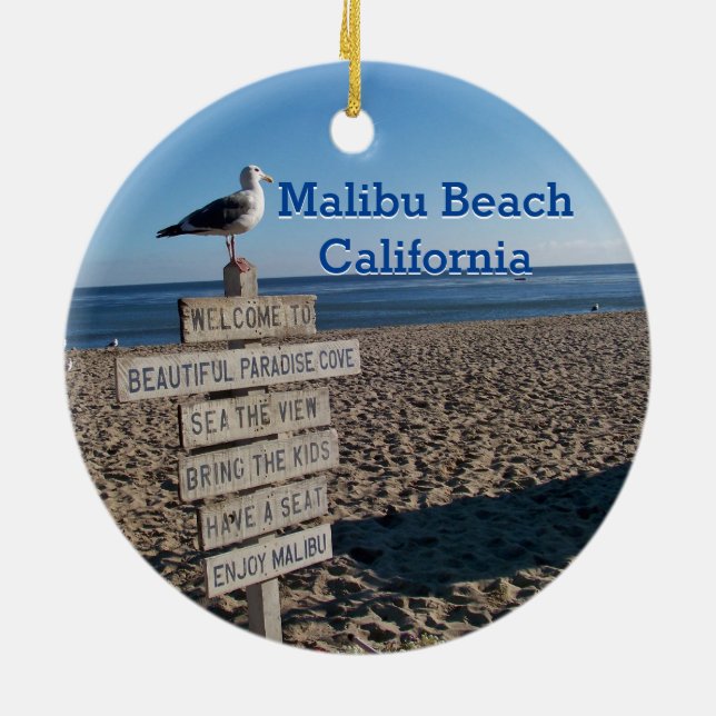 Malibu Beach - Paradise Cove Fiskmås-tecken Julgransprydnad Keramik (Baksidan)