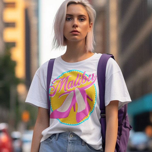 Malibu Beach Party Rosa Högklackar Retro T Shirt (Skapare uppladdad)