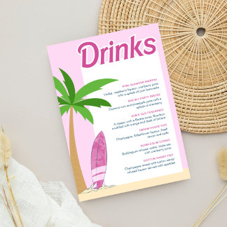 Malibu Beach Rosa Party Bachelorette Cocktail Menu Poster