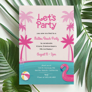 Malibu Beach Sommar Poolparty Födelsedag Inbjudningar