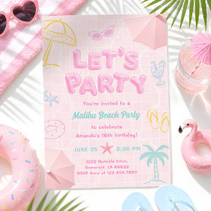 Malibu Beach Sommar Poolparty Tjej Födelsedag Inbjudningar