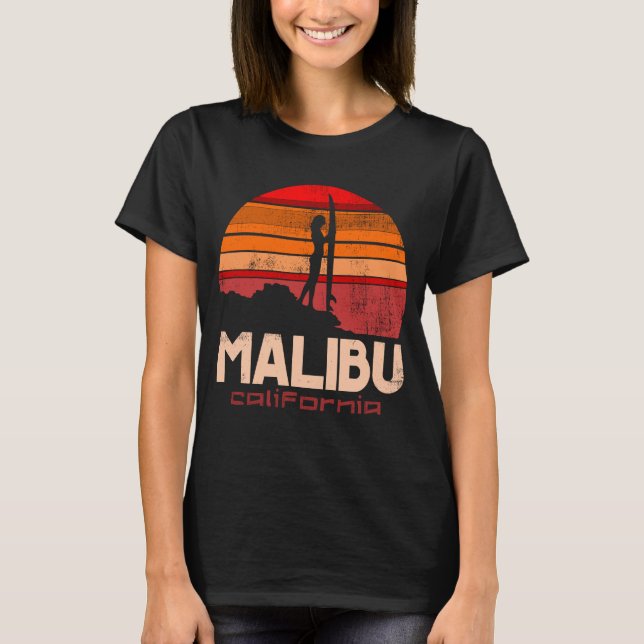 Malibu Beach Sunset surfa Girl T Shirt (Framsida)