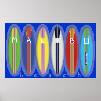 Malibu Beach Surfboard Poster