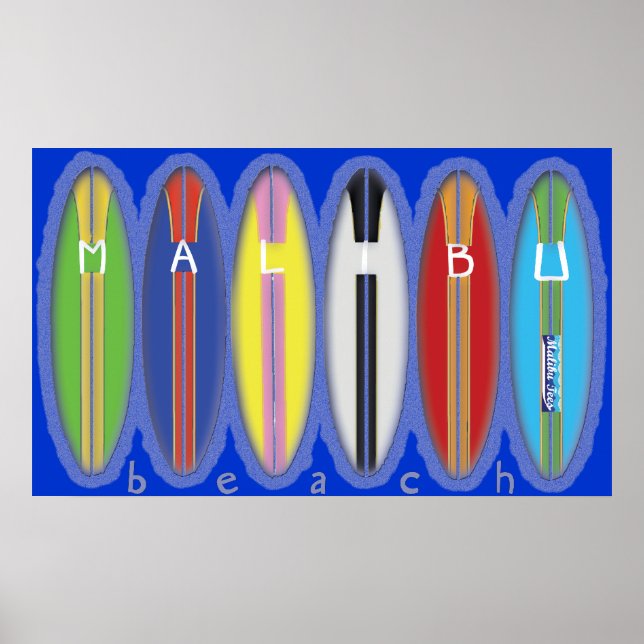 Malibu Beach Surfboard Poster (Framsidan)