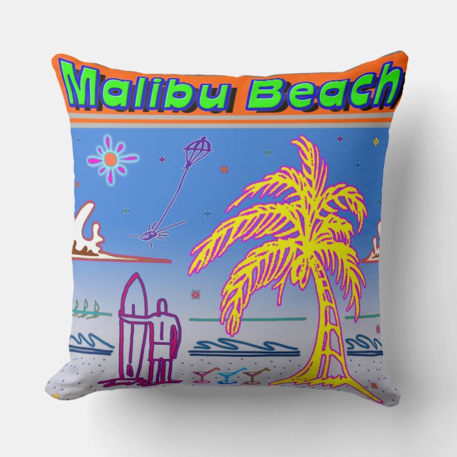 ’Malibu Beach’ Surfer Pillow Kudde (Framsida)