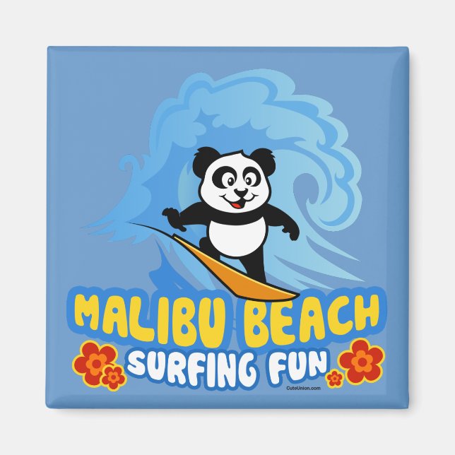 Malibu Beach Surfing Panda Magnet (Framsidan)