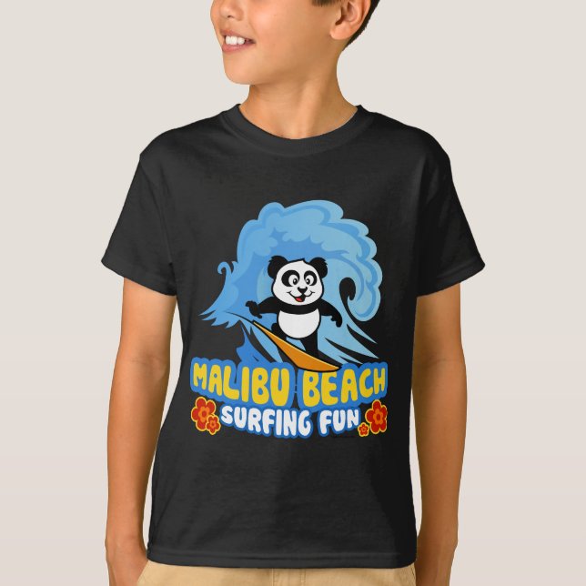 Malibu Beach Surfing Panda T-shirt (Framsida)