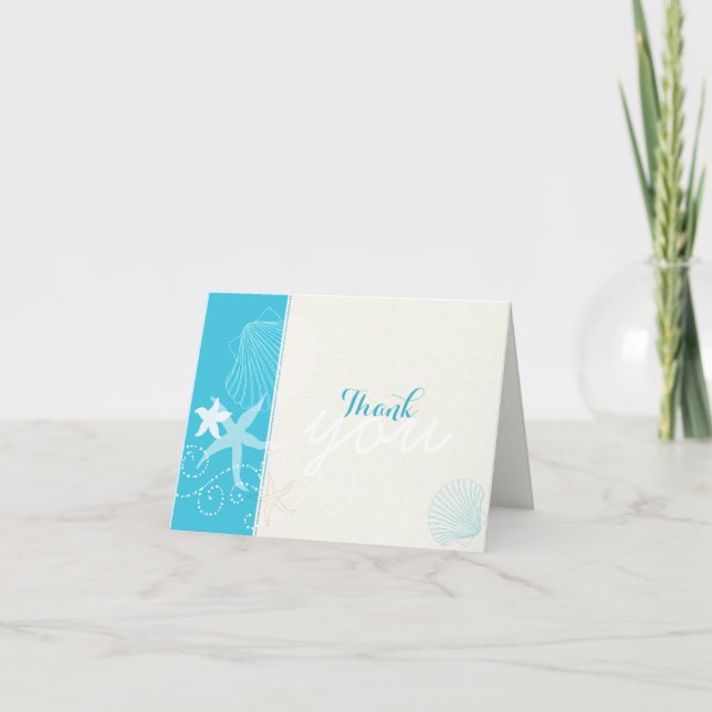 Malibu Blue & Ivory Beach Wedding Tack Kort (Framsida)