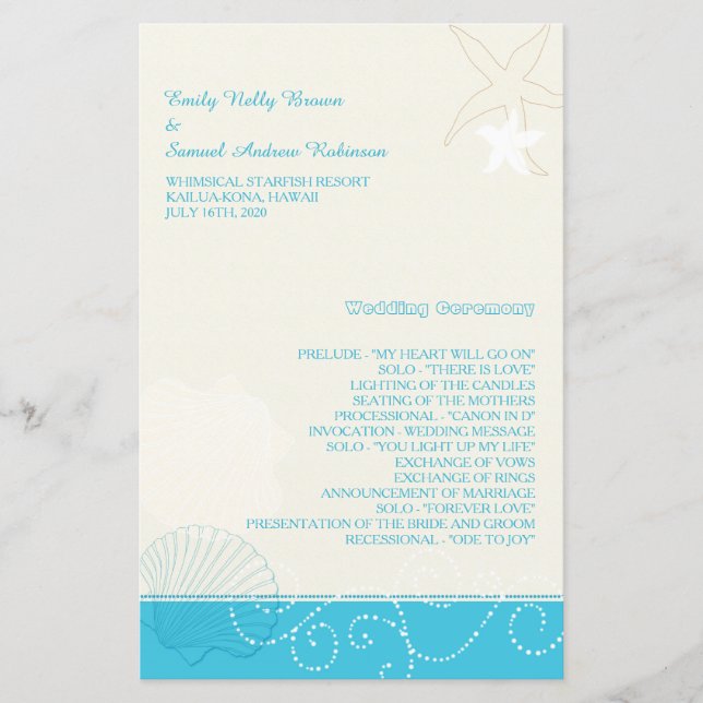 Malibu Blue Modern Beach Wedand Program (Framsida)