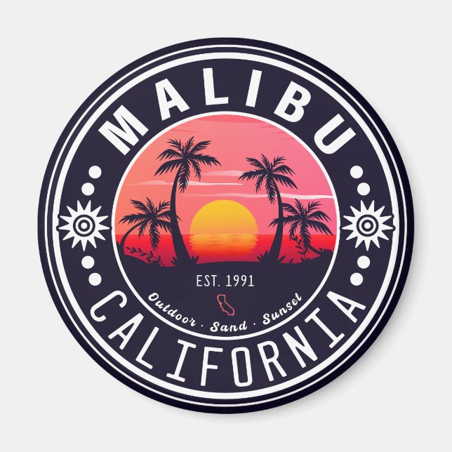 Malibu Ca Retro Sunset Handflatan Träd Souvenirs 6 Magnet (Framsidan)