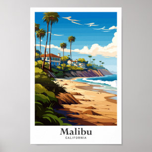 Malibu California Art Vintage resor Illustration Poster